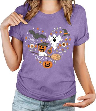 Generic Halloween Womens Shirt for Men Women Pumpkin Graphic Tee Funny Sanderson Letter Print T-Shirt Autumn Thankful Skeleton Fall Spooky Teacher Teen Girls 