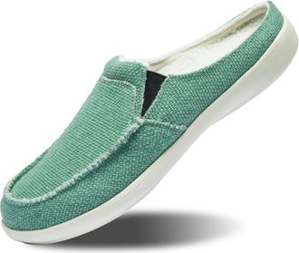 Adax Mens Canvas Slip on Slippers with Arch Support,House Shoes Clog Bedroom Indoor Outdoor,Walking Loafers Non Slip (Size:US 7-US 14) Green Size: 8 UK