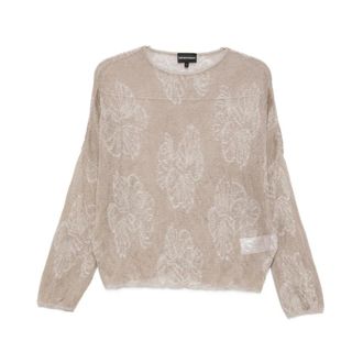 Emporio Armani Round-neck Knitwear, female, Gray, Size: L Round-neck Long-sleeve Sweater