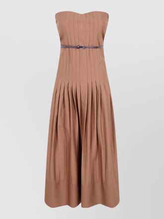 Semicouture cotton poplin strapless midi dress belt