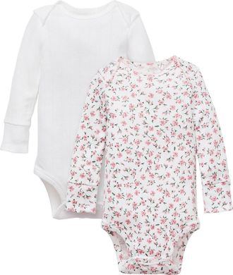 Petite Plume Set of 2 Assorted Pointelle Long Sleeve Bodysuits in Pink at Nordstrom, Size 12-18M