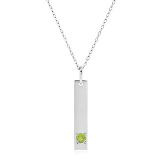 MAX + STONE 14k White Gold Bar Pendant Necklace with 3mm Small Round Gemstone Adjustable Cable Chain 16 Inches to 18 Inches with Spring Ring Clasp