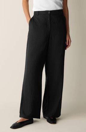 Eileen Fisher High Waist Organic Linen Pants in Black at Nordstrom, Size Medium
