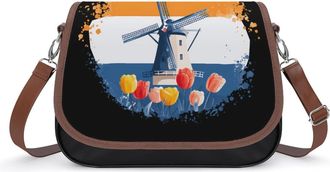 Generic Netherlands Tulip Flowers Windmills Crossbody Bags for Women Shoulder Messenger Bag Purse Handbags