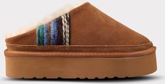 Lamofootwear Womens Jane Slip On Platform Slipper In Chestnut/multi