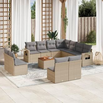 vidaXL Juego De Sof&aacute;s Jard&iacute;n Con Cojines Beige Mezcla 12 Pzas Rat&aacute;n Pe Vidaxl