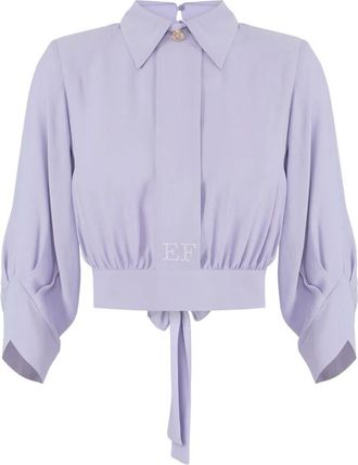 Elisabetta Franchi Overhemden, Dames, Paars, M, Georgette Blouse met Strikceintuur