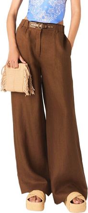 Maje Linen-blend trousers in Brown at Nordstrom, Size 36 Eu