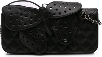 Chanel Clutch Butterfly in pelle di agnello trapuntata con catena 2010-2011 - Nero