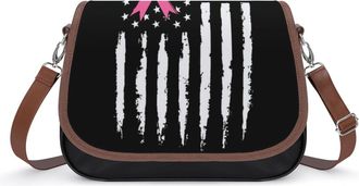 Generic Breast Cancer Awareness with Flag Small Womens Crossbody Bags Shoulder Handbag with Adjustable Strap for Travel