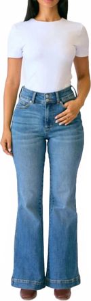 Judy Blue High Waist Petite Flare Tummy Control Double Button Jean In Light Blue