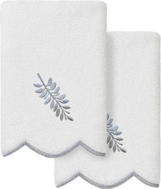 Linum Home Textiles 100% Turkish Cotton Fern Toss Scallop 2Pc Embellished Fingertip Towel Set