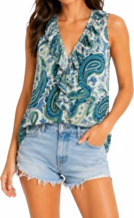 Drew Bree Print Ruffle Tank In Turqouise