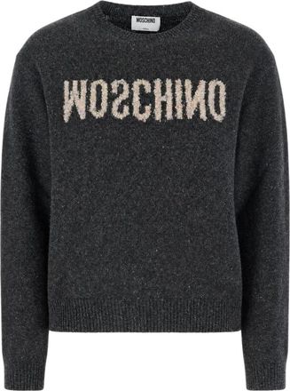 Moschino Trui met ronde hals en distressed afwerking - Dames - Ronde hals truien - Grijs - XS - Wol - Truien & Vesten