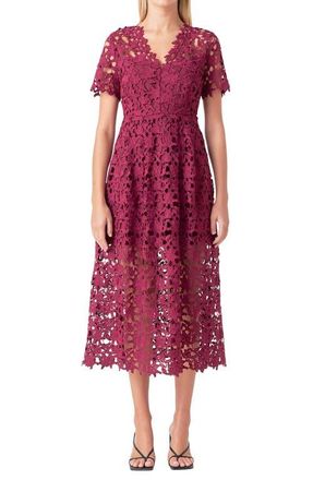 endless rose Allover Lace Midi Dress in Bordeaux Pink at Nordstrom, Size X-Small