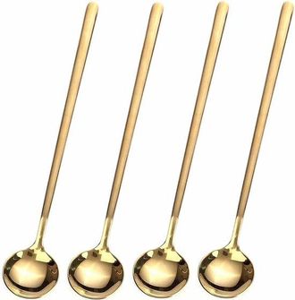 OEM 4 Cucharas Largas Doradas - 17 Cm - Acero Inoxidable 304 - Para Caf&eacute;, T&eacute; Y Otras Bebidas