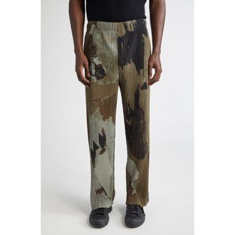 Homme Pliss&eacute; Issey Miyake Pleated Painted Stone Print Pants in Brown at Nordstrom, Size 3