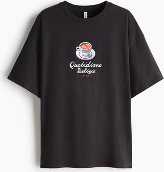 H&M Oversized T-Shirt mit Motivprint - Dunkelgrau/Espresso