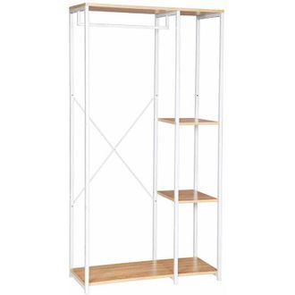 Woltu Stand Appendiabiti con Ripiani Attaccapanni Guardaroba Scaffale Portabiti Legno+Bianco