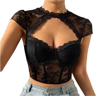 Generic Womens Blouse,Bavarian Oktoberfest Classic Sexy Lace Crop Top Dirndl Blouse Blouses And Tops Women October Festival Costume Shoulderless With Straps W