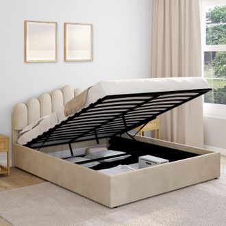 IDMarket Noelie Cama De Matrimonio Con Cabecero Y Base 160 X 200 Cm Terciopelo Beige