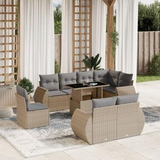 vidaXL Set De Sof&aacute;s De Jard&iacute;n 9 Pzas Con Cojines Rat&aacute;n Sint&eacute;tico Beige Vidaxl