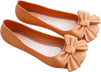 Generic SummerWomens Sandals Size 5 Summer Womens Casual Solid Color Flat Fashionable Round Bowknot Shoes Arch Support for Women (Orange, 4.5)