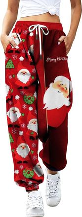 Generic Christmas Joggers Women Funny Santa Claus Graphic Holiday Sweatpants High Waisted Loose Trousers Oversized Xmas Drawstring Jogging Pants Ladies Joggin