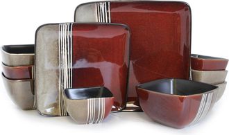 Elama Downtown Loft 16 Piece Double Bowl Stoneware Dinnerware Set with Service for 4