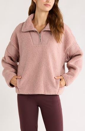 Zella Snowday Faux Shearling Quarter Zip Pullover in Pink Fawn at Nordstrom Rack, Size X-Large