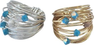A Blonde and Her Bag Marcia Wire Wrap Ring with Blue Opaque Swarovski Crystals