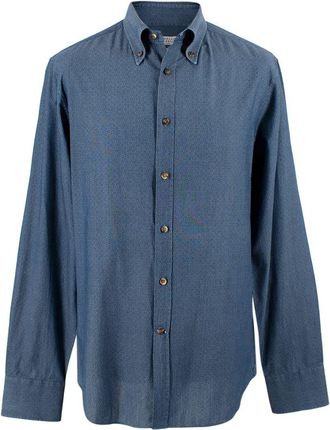 Brunello Cucinelli Blue Cotton Patterned Shirt Size L