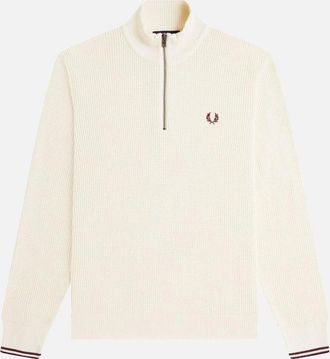 Fred Perry Mens Fred Perry Waffle Stitch Half Zip Jumper Sweat Ecru - Tan - Size: 40