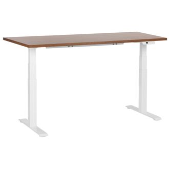 Beliani Beliani - Escritorio De Altura Regulable El&eacute;ctrico Oficina Moderna Patas Cuadradas 160 X 72 Cm Tablero Madera Oscura Soporte De Acero Blanco Destines