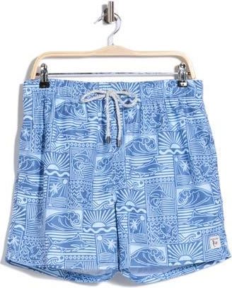 Vintage Summer Swimwear Printed Rising Sun Volley Swim Shorts in Blue at Nordstrom Rack, Size Xx-Large