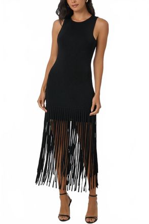Toccin Margaux Sleeveless Fringe Mini Dress In Black