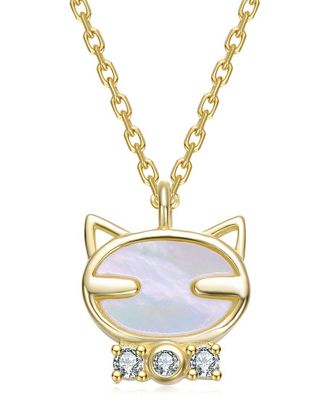 Rachel Glauber 14K Plated 2Mm Pearl Cz Pendant