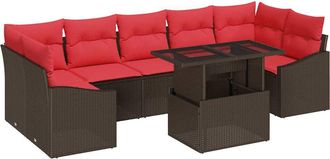 vidaXL Conjunto De Sof&aacute; De Jard&iacute;n 8 Uds. Marr&oacute;n Y Rojo Rat&aacute;n Sint&eacute;tico Vidaxl