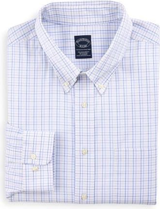Brooks Brothers Big & Tall Non-Iron Tattersall Grid Dress Shirt in Yellow at Nordstrom, Size 18.5 - 38