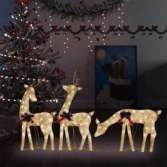vidaXL Familia Renos De Navidad Malla Dorada Blanco C&aacute;lido 270x7x90 Cm Vidaxl