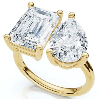 Pompeii3 4.60Ct Pear & Emerald Toi et Moi Diamond Ring 14k Gold Lab Grown
