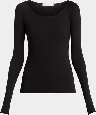 The Row Imo Scoop-Neck Long-Sleeve Silk Top