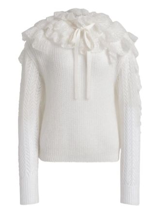 Alberta Ferretti ruffled tie sweater - White