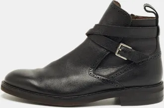 Ferragamo Black Leather Buckle Knee Length Boots
