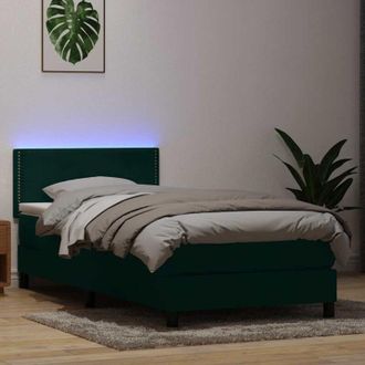 vidaXL Cama Box Spring Con Colch&oacute;n Y Led Terciopelo Verde Oscuro 80x220 Cm Vidaxl