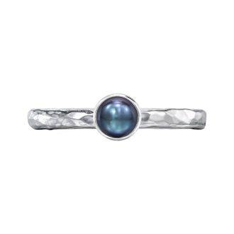 Dower & Hall 4mm Peacock Pearl Hammered Twinkle Ring
