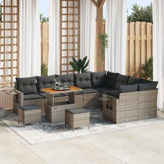 vidaXL Conjunto De Sof&aacute; De Jard&iacute;n 12 Pcs Gris Rat&aacute;n Sint&eacute;tico Vidaxl