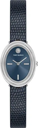 Tory Burch The Oval Leather Strap Watch, 22mm x 28mm in Blue at Nordstrom