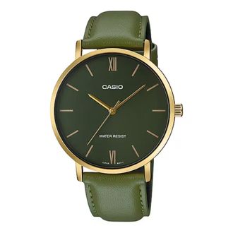Casio Mens Green Leather Analog Watch with Green Dial - MTP-VT01GL-3BUDF