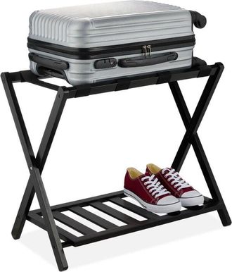 Relaxdays Luggage Stand, Foldable, Bamboo, HxWxD: 58.5 x 68.5 x 38 cm, Suitcase Rack with Shelf, Hotels & At-home, Black - Relaxdays